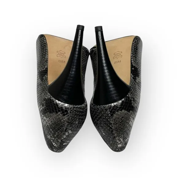 new Via Spiga  Metallic Python Leather Peep Toe Heels Pumps  Black Grey  8.5M