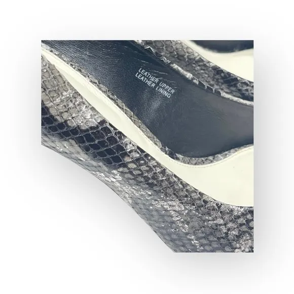 new Via Spiga  Metallic Python Leather Peep Toe Heels Pumps  Black Grey  8.5M