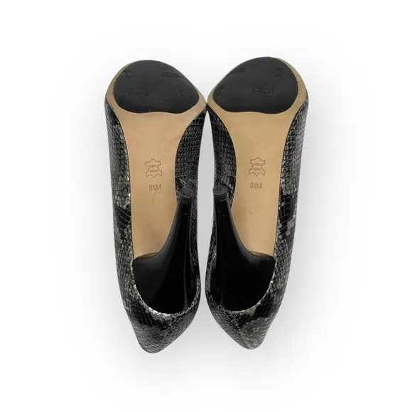 new Via Spiga  Metallic Python Leather Peep Toe Heels Pumps  Black Grey  8.5M