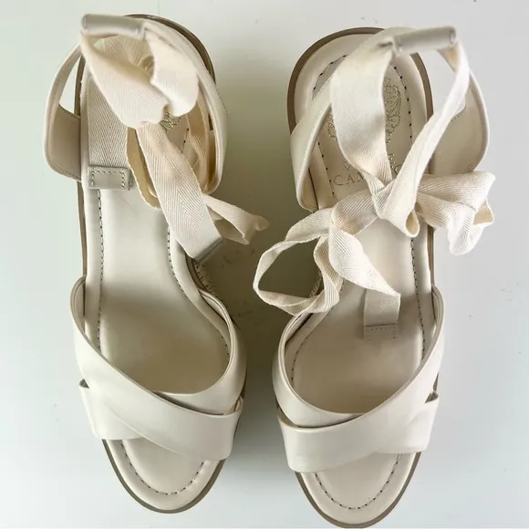 NEW VINCE CAMUTO BEIGE PLATFORM WEDGE SANDALS
