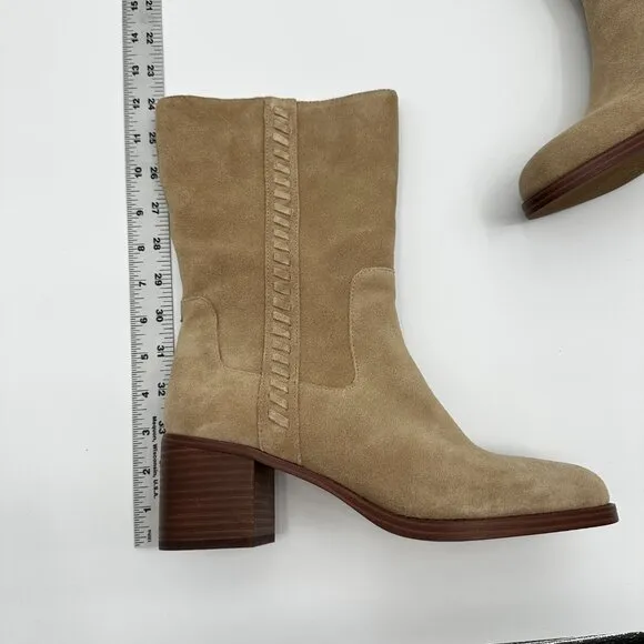 NEW Vince Camuto Zelcinna Tan Leather Water Repellent Mid Calf Boots Women's 10