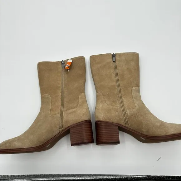NEW Vince Camuto Zelcinna Tan Leather Water Repellent Mid Calf Boots Women's 10