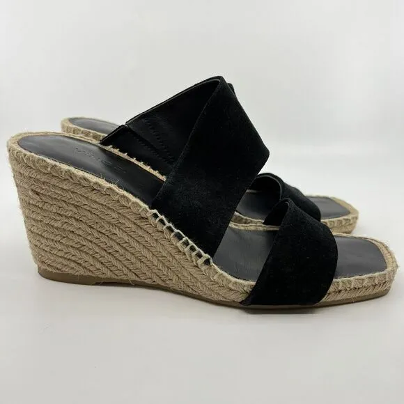 NEW VINCE Garlin espadrille wedge sandals leather suede black Women 8.5‎ Square