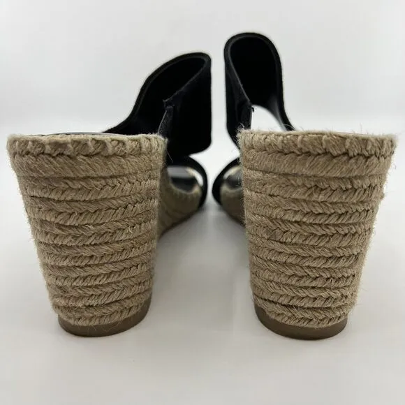 NEW VINCE Garlin espadrille wedge sandals leather suede black Women 8.5‎ Square