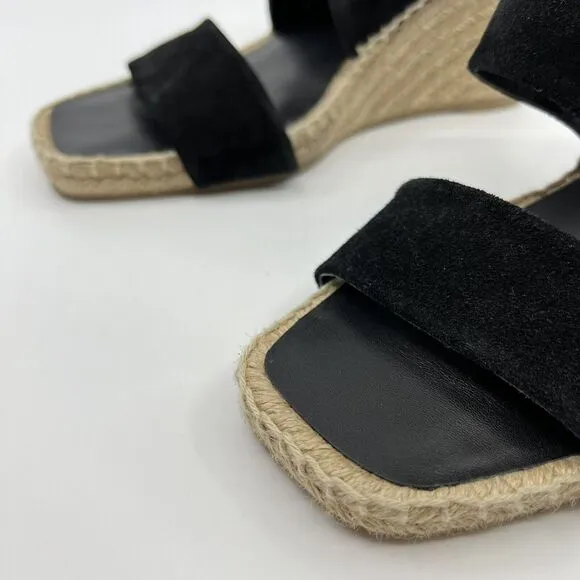 NEW VINCE Garlin espadrille wedge sandals leather suede black Women 8.5‎ Square