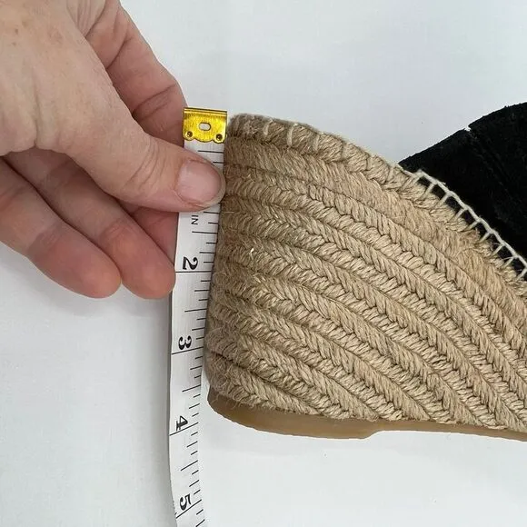 NEW VINCE Garlin espadrille wedge sandals leather suede black Women 8.5‎ Square