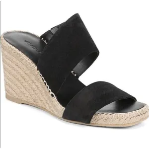 NEW VINCE Garlin espadrille wedge sandals leather suede black Women 8.5‎ Square