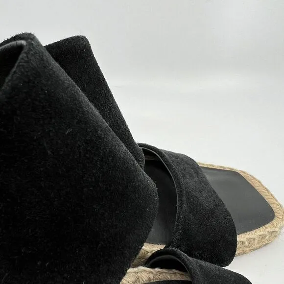 NEW VINCE Garlin espadrille wedge sandals leather suede black Women 8.5‎ Square