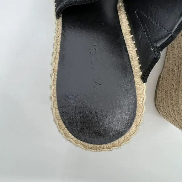 NEW VINCE Garlin espadrille wedge sandals leather suede black Women 8.5‎ Square
