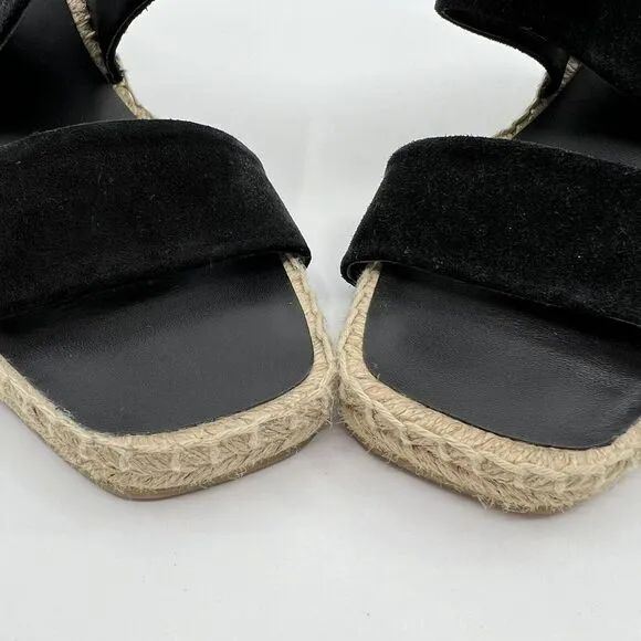 NEW VINCE Garlin espadrille wedge sandals leather suede black Women 8.5‎ Square
