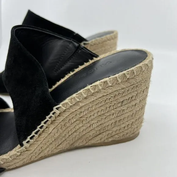 NEW VINCE Garlin espadrille wedge sandals leather suede black Women 8.5‎ Square