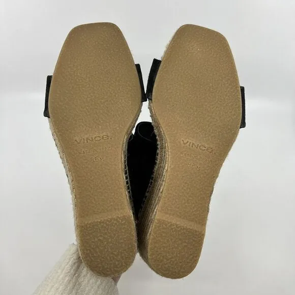 NEW VINCE Garlin espadrille wedge sandals leather suede black Women 8.5‎ Square