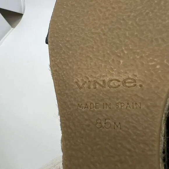 NEW VINCE Garlin espadrille wedge sandals leather suede black Women 8.5‎ Square