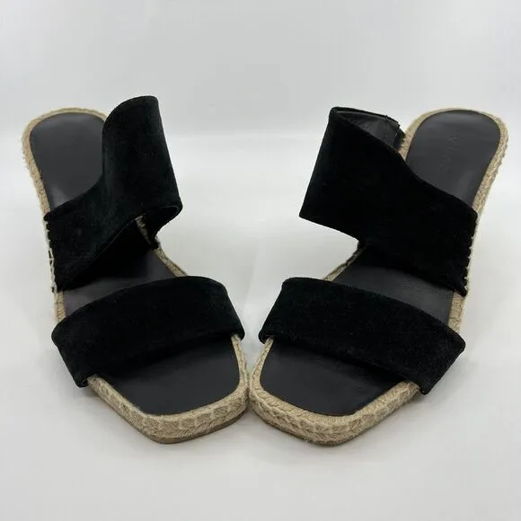 NEW VINCE Garlin espadrille wedge sandals leather suede black Women 8.5‎ Square