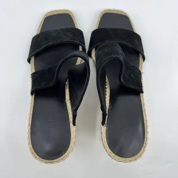 NEW VINCE Garlin espadrille wedge sandals leather suede black Women 8.5‎ Square