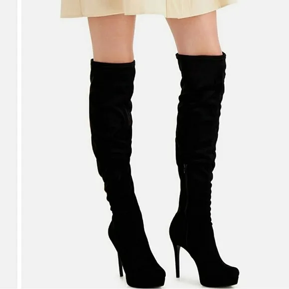 New w/Box Thalia Sodi Clarissa Black Faux Suede Over the Knee Boot Sizes 8.5, 10
