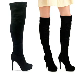 New w/Box Thalia Sodi Clarissa Black Faux Suede Over the Knee Boot Sizes 8.5, 10