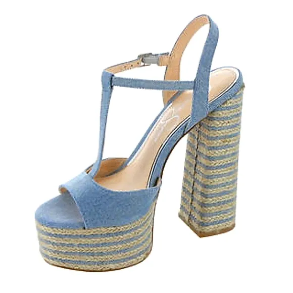 New w/o Box Jessica Simpson Ameeka Denim Espadrille T-Strap Platform Sandals