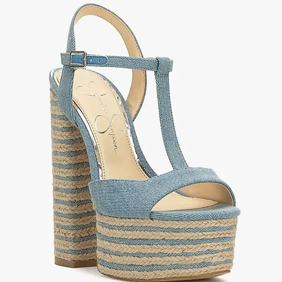 New w/o Box Jessica Simpson Ameeka Denim Espadrille T-Strap Platform Sandals