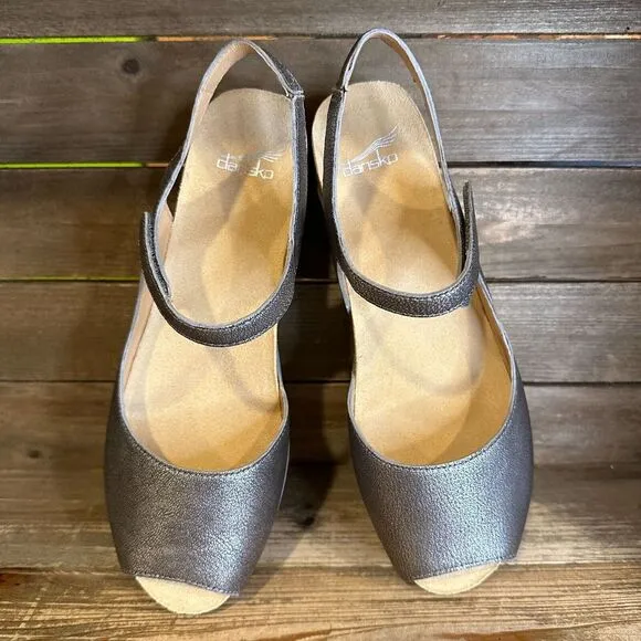 New Womens Dansko‎ Marcy Gray Leather Peep Toe Heeled Shoes EU 42 US 11.5-12 M