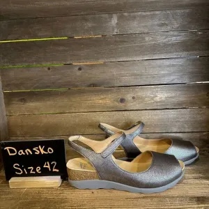 New Womens Dansko‎ Marcy Gray Leather Peep Toe Heeled Shoes EU 42 US 11.5-12 M
