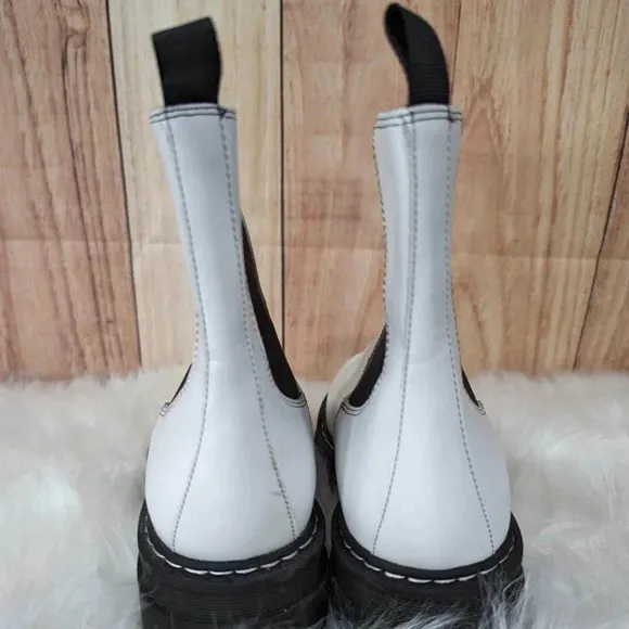 New Womens Marc Fisher LTD Patrick White Leather Platform Chelsea Boots Size 7.5