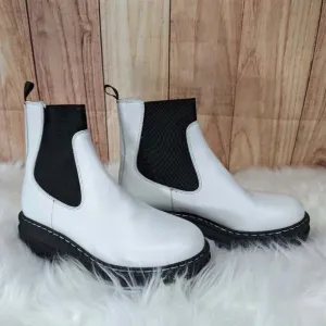 New Womens Marc Fisher LTD Patrick White Leather Platform Chelsea Boots Size 7.5