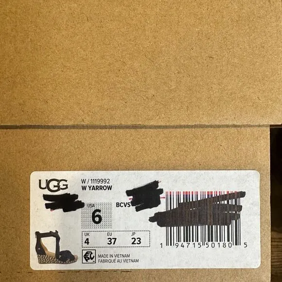 New Womens Ugg Yarrow Black Canvas Wedge Ankle Strap Espadrille Sandals Size 6 M