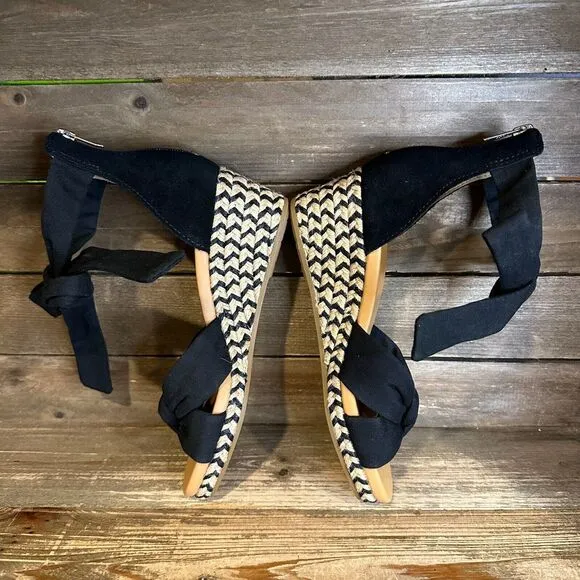 New Womens Ugg Yarrow Black Canvas Wedge Ankle Strap Espadrille Sandals Size 6 M