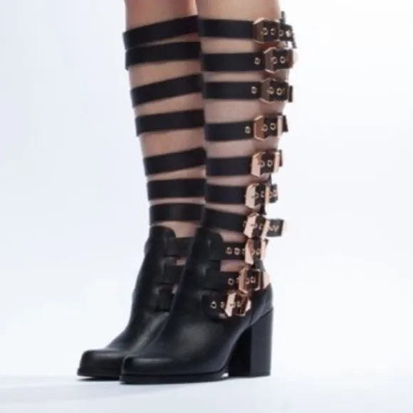 NEW  YES Goth  leather block buckle knee high boots shoes  11