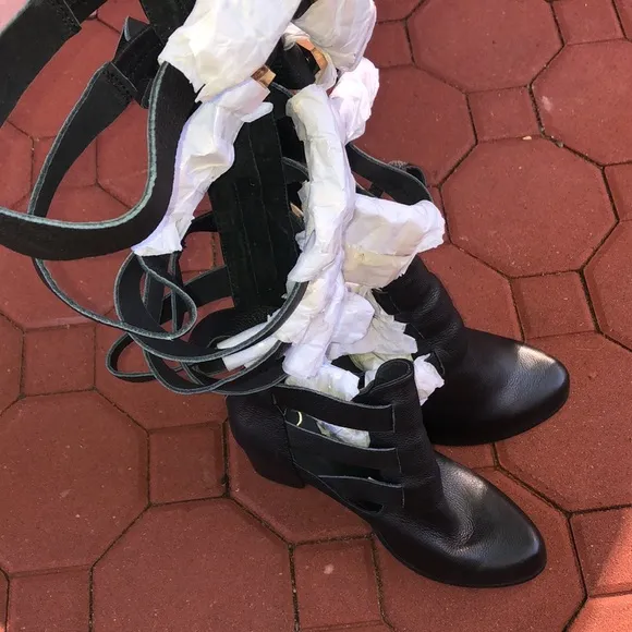 NEW  YES Goth  leather block buckle knee high boots shoes  11