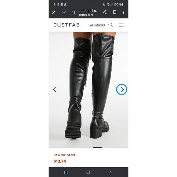 New 9.5E Extra Wide JustFab Black Jordane Platform Lug Sole Over the Knee Boots