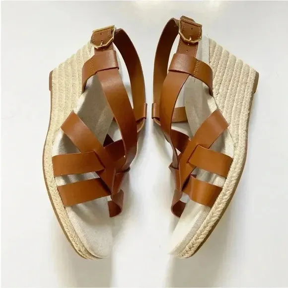 NEW Cole Haan Crystal Leather Espadrille Wedge Sandals size 9.5
