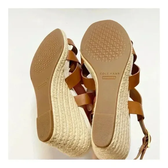 NEW Cole Haan Crystal Leather Espadrille Wedge Sandals size 9.5