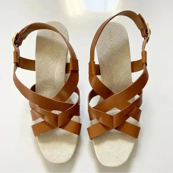 NEW Cole Haan Crystal Leather Espadrille Wedge Sandals size 9.5