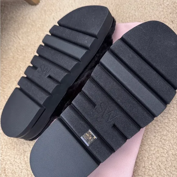 NEW🌟Stuart Weitzman Roza Lift Faux Fur Platform Slide Sandals Sz. 38.5/8B -Black