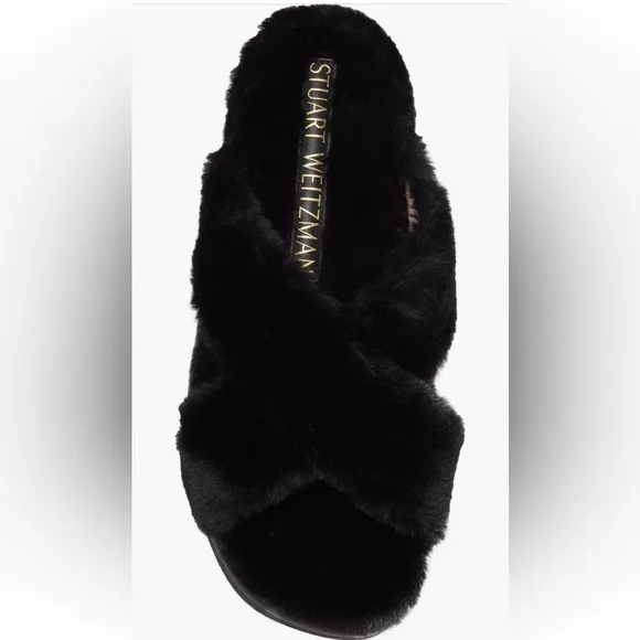 NEW🌟Stuart Weitzman Roza Lift Faux Fur Platform Slide Sandals Sz. 38.5/8B -Black