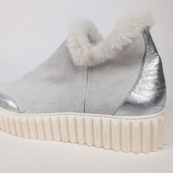 NEW Voile Blanche White Silver LUSH platform boot suede synthetic fur US 10.5/11