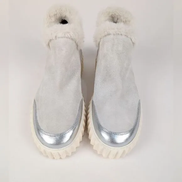 NEW Voile Blanche White Silver LUSH platform boot suede synthetic fur US 10.5/11