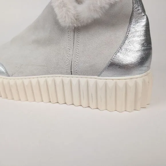 NEW Voile Blanche White Silver LUSH platform boot suede synthetic fur US 10.5/11