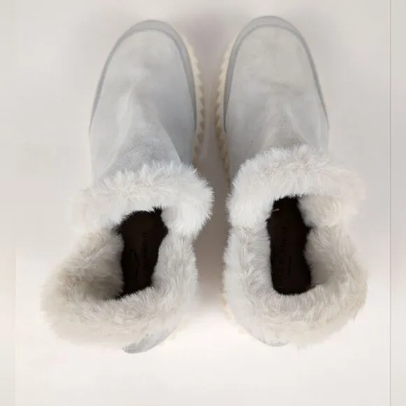 NEW Voile Blanche White Silver LUSH platform boot suede synthetic fur US 10.5/11