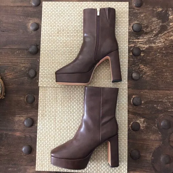New York &amp; Company Raylan Platform Ankle Boots Chocolate Size 8.5