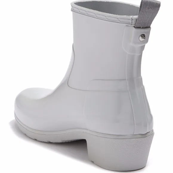 NIB $145 Hunter Refined Low Heel Biker Rain Boot in Gray!