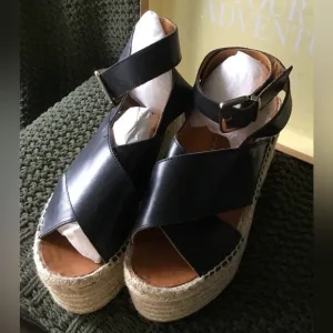 NIB Alohas Women’s Vegas Black Platform Espadrille Sandals, Buckle; Size 7.5