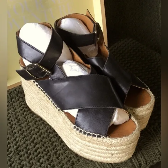 NIB Alohas Women’s Vegas Black Platform Espadrille Sandals, Buckle; Size 7.5