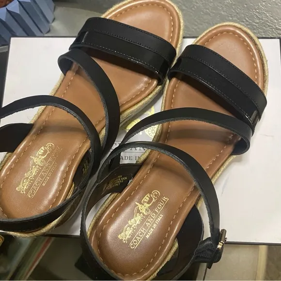 NIB Coach and Four Platform Espadrille Black Sandals - Size 7