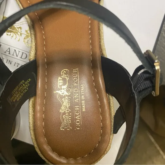 NIB Coach and Four Platform Espadrille Black Sandals - Size 7