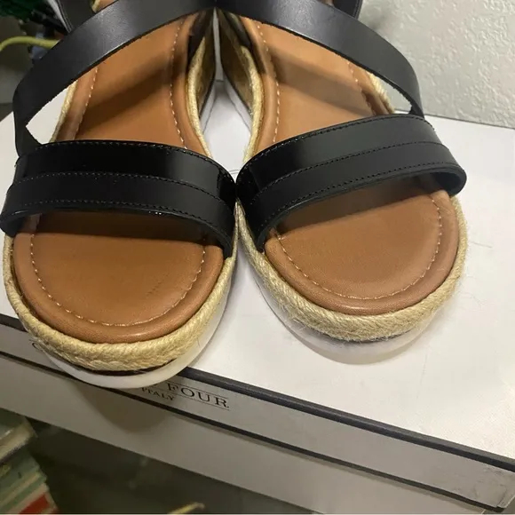 NIB Coach and Four Platform Espadrille Black Sandals - Size 7
