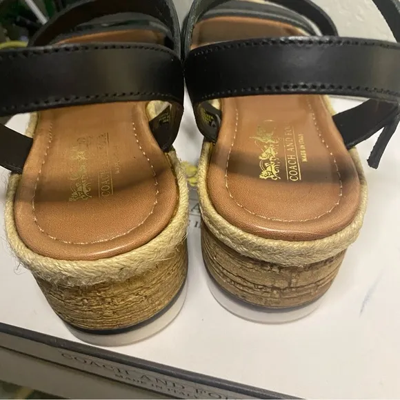 NIB Coach and Four Platform Espadrille Black Sandals - Size 7