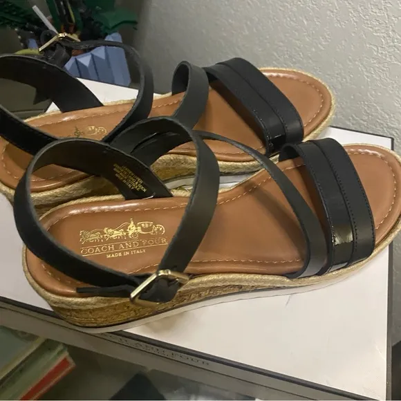 NIB Coach and Four Platform Espadrille Black Sandals - Size 7